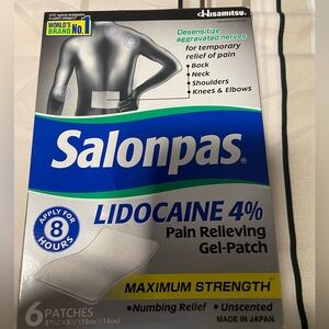 New pack of 6 Salonpas Lidocaine 4% Gel Patches NIB